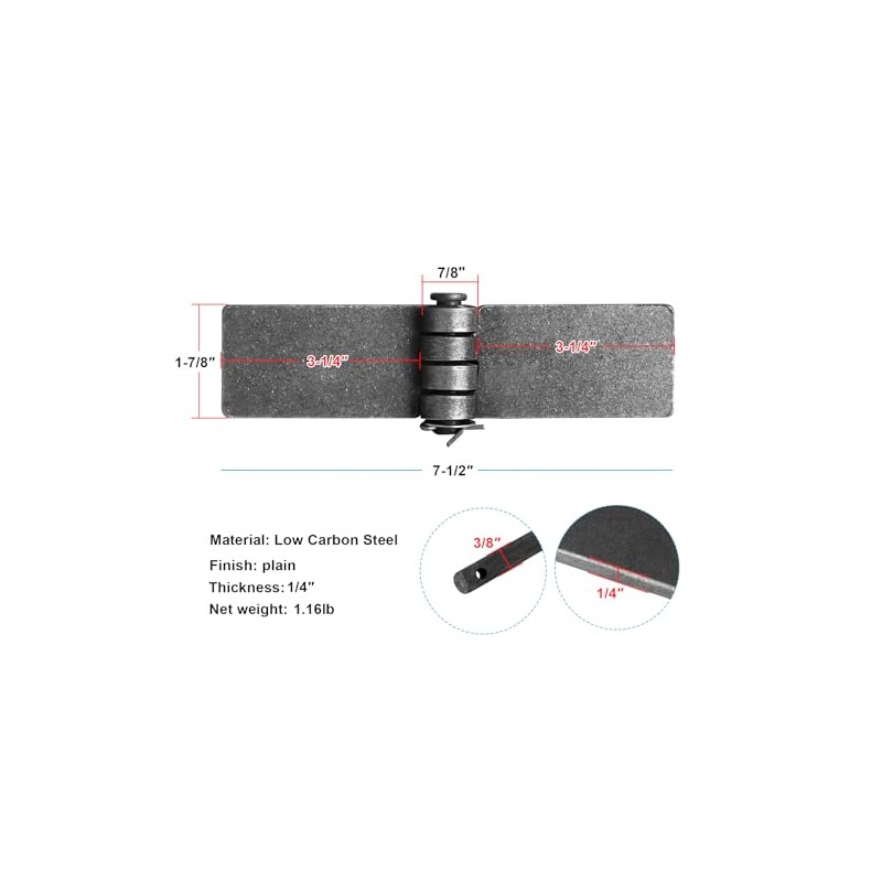 heneng 4 Pcs Weld-On Steel Butt Hinge, 7-1/2" x 1-7/8",