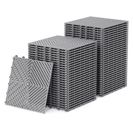 Jocoevol 60-Pcs Interlocking Tile, Indoor/Outdoor Drainage Interlocking Floor Tiles 11.8" x 11.8", Anti-Slip Waterproof Soft PVC Splicing Flooring Tile for Garage Patio Pool Bathroom, Grey