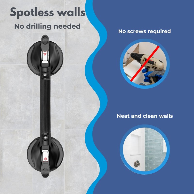 Heavy Duty Grab Bar with Large Suction Cups for Shower