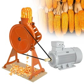 Corn Sheller and Stripper Machine - Hand Crank & Electric Corn on the Cob Remover with Fixed Wooden Base, Sturdy All-in-One Shelling Design