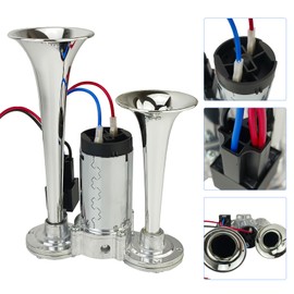 12V Dual Trumpets Air Horn Kit 600DB, Train Horns Fit for Pickup Trucks, Boat Car Train Ship Van Speaker (Silver)