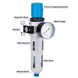 NANPU 1/4" NPT High Pressure Compressed Air Filter Regulator Water/Oil Trap Separator - Gauge(0-230 psi), Poly Bowl,Semi-Auto Drain, Bracket