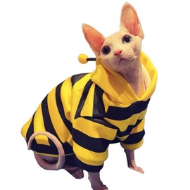 QBLEEV Sphynx Cat Clothes Honeybee, Cat Costumes for Cats Only, Hairless Cat Sweaters Warm Kitten Pullover Shirt, Cat's Pajamas Jumpsuit Apparel, Cat Outfits for Male Female Cats