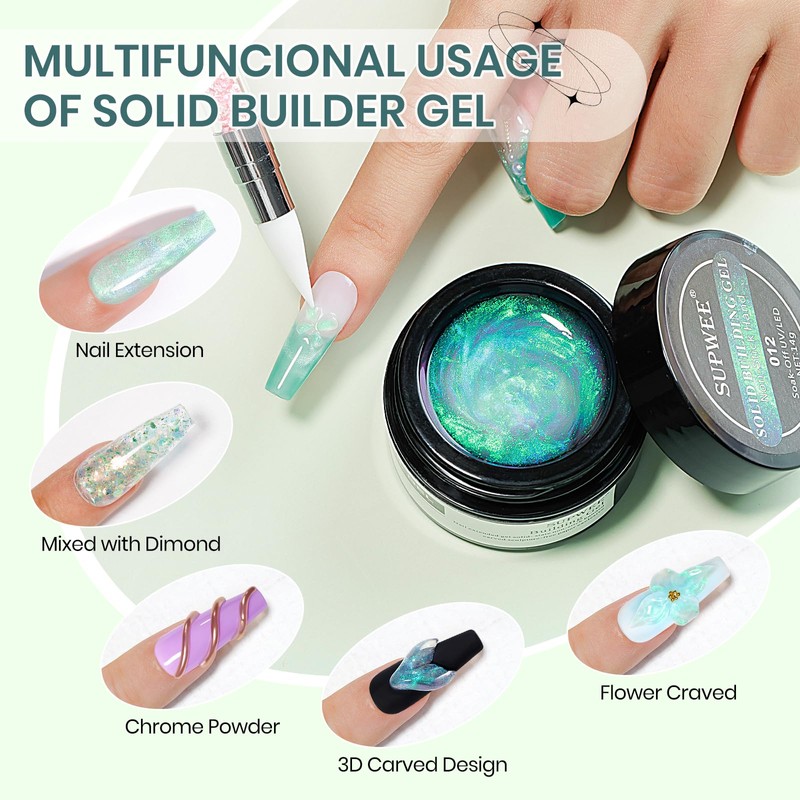 SUPWEE Solid Builder Gel for Nails - Aurora Green 3D