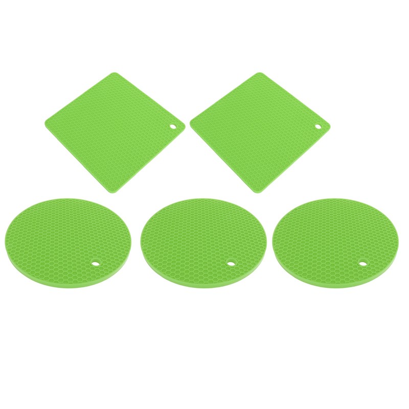 5Pcs Silicone Trivet Mat Square Round Honeycomb Hot Pad Non