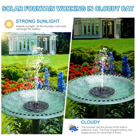 SZMP - Fuente de baño solar para pájaros, panel de vidrio de 3,5 W, bomba solar para fuente de agua, batería de 2000 mAh, 4 tubos fijos, 7 boquillas, fuente de piscina para baño de pájaros, estanque