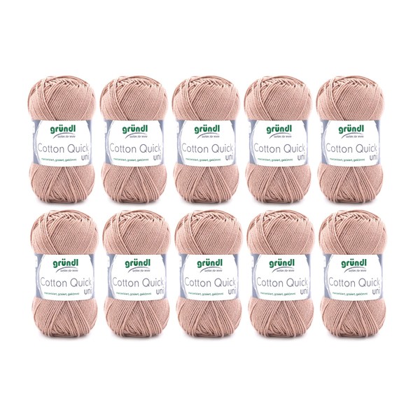 Gründl Cotton Quick Plain Knitting Yarn/Crochet Yarn - 10 balls of 50g (100% Cotton Colourful Yarn Oeko-Tex Certified, 50g/125m, 3-4, 10 x 50g) - Beige, 29 x 12 x 7 cm