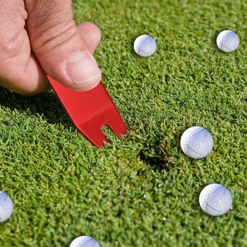PATIKIL メタルベンディングゴルフディボットリペアツール 6パックゴルフディボットツールカーブスピットゴルフ緑ディボットフォークボールマークリペアツール ゴルフゴルファーリペア レッド