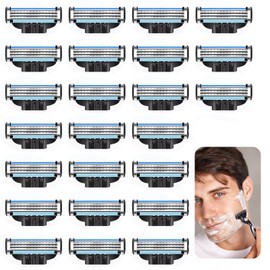 Men's Razor Blade, Pack of 24 Razor Blades Refills, Professional Razor Blades, Anti-Friction Design for Hard to Reach Areas and Beard Styling