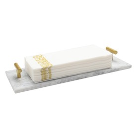 Vitrignis Napkin Holder - Guest Towel Holder for Bathroom - Marble Paper Towel Holder - Hand Towel Tray with Gold T-Handle(11.8x4.7x1.7 Inchs)