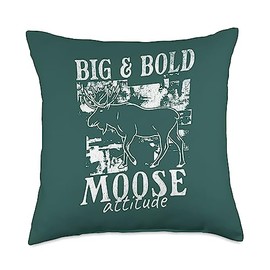 Big & Bold Moose Attitude Canada Nature Hiking Camping Retro Throw Pillow, 18x18, Multicolor