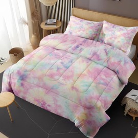 Nesphy Tie Dye Twin Comforter Set, Unicorn Galaxy Colorful Bedding Set 2 Piece, All Season Soft Toddlers Children Adults Bedroom Bed Decoration Comforter and 1 Pillow Shams