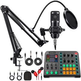 ALSO GO Podcast Equipment Bundle, BM-800 Black Condenser Microphone, with M6 Mixer, Boom Arm, Headphones, Pop Filter, Compatible with Smartphones, Game Consoles, etc, for Recording, Gaming, Singing