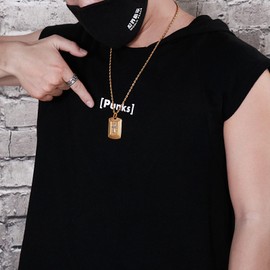 Raymard Mens Dog Tag Cross Stainless Steel Necklace, Christian Shield Dog Tag Pendant for Men, 24" Rolo Chain Crucifix Jewelry-Gold