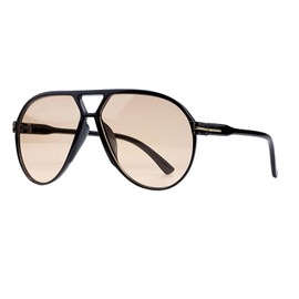 Retro Oversized Aviator Sunglasses for Women Men Trendy Classic 70s Vintage Aviators Sun Glasses UV400 Protection (Black Frame/Peach Lens)