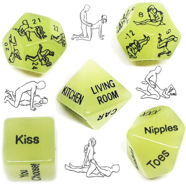 ZZZZS 5 Glow in the Dark Dice, Toy Humour Couple Gift Glowing Green Glowing Valentine's Day and Holiday Brute Entertainment