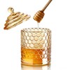 QFkris Champagne Crystal Glass Honey Pot with Dipper Sticks