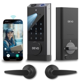 Devo G1 Video Smart Lock with Camera&Doorbell, 6-in-1 Keyless Entry Door Lock Deadbolt with Handle Set, App Remote, Fingerprint ID, Auto Locks, Built-in Wi-Fi Smart Deadbolt for Front Door