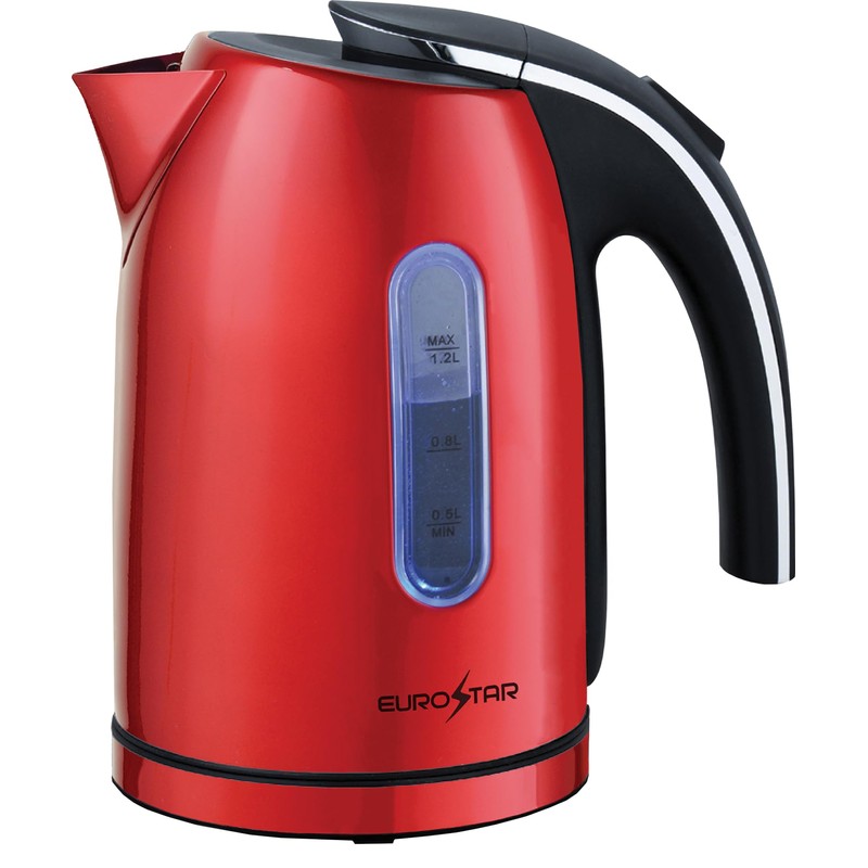 EUROSTAR EKS12RD 1.2L Stainless Steel Electric Kettle, Red