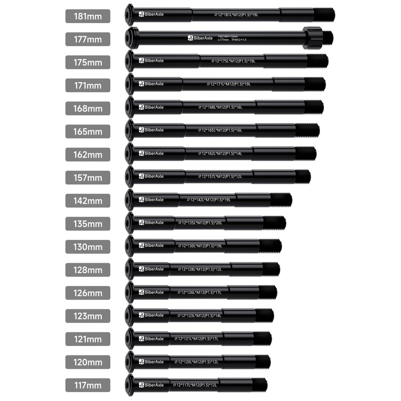 BiberAxle 12 mm Thru Axles for Bicycle Forks and Rear