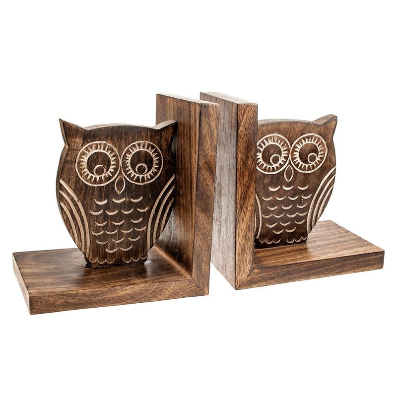 The Fair Trade Store Hand-carved Mango Wood Shelf Bookends Owl
