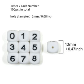 WangLaap 100 Pcs Silicone Number Beads, 12mm Square Number Beads 0 to 9, Silicone Beads for Keychain Making, Alphabet Silicone Beads for Bracelet Making