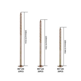 55 Pcs M6 Wood Screws Assortment, Decking Screws, Torx Screws Set, Torx Drive Wafer Head Cabinet Screws, Washer Head Screws, Self Tapping Screws for Furniture Terrace Screws, 6 x 100mm/120mm/140mm