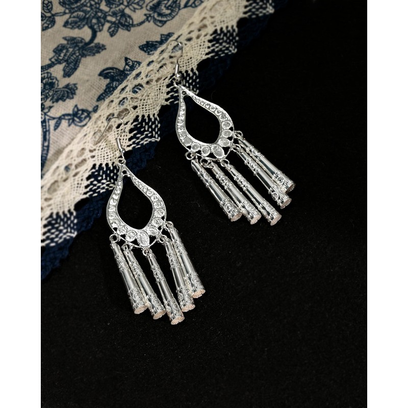 Teppdfann Silver Boho Chandelier Earrings Intricate Bohemian Earrings with Filigree