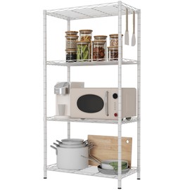HOMEFORT 4-Shelving Unit, Adjustable Wire Shelving, Metal Wire Shelf with Shelf Liners and Hooks for Kitchen, Closet,Bathroom, Laundry, White,21" W x 11" D x 41" H