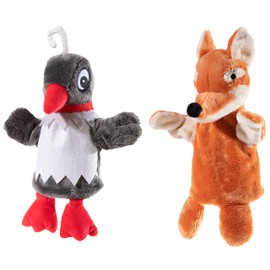 Unser Sandmännchen Hand Toy Doll Set Mrs. Magpie and Mr Fox GRS/PET Plush, Grey/Red, Red Brown
