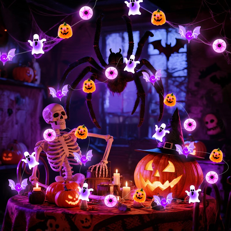 Halloween String Lights, 16 ft 50 LED Pumpkin Bat Eyes