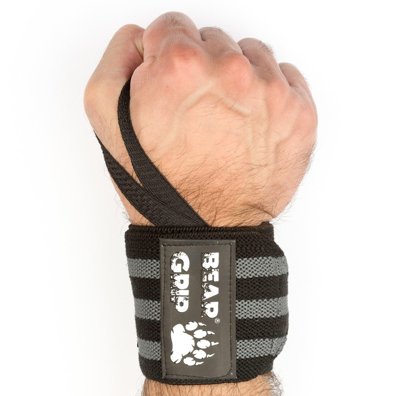 BEAR GRIP - Weight Lifting Wrist Support Straps (Black/Grey)