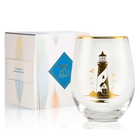 Onebttl Lighthouse Gifts for Lighthouse Lovers on National Lighthouse Day, Birthday and Chirstmas, 17 Oz Stemless Wine Glass
