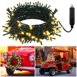 Aurelema Christmas 66 ft Car LED String Light Golf Cart Decorations Warm Yellow Light String Waterproof Atmosphere Lighting Kits for Christmas Car Accessories, 12v