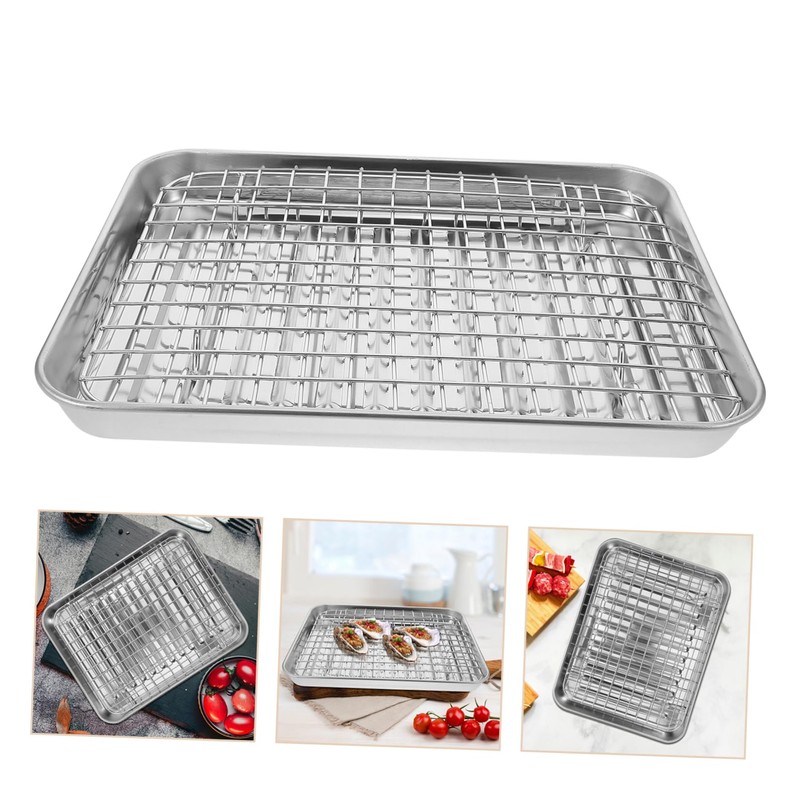 Alipis Stainless Steel Baking Pan Set Racks Roasting Baking Oil-draining