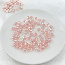 Mulutoo 500Pcs 4MM Briolette Crystal Glass Beads Faceted Rondelle Glass Beads with Hole Glass Spacer Beads for Jewelry Making Bracelet Necklace DIY Craft Making Supplies(149-pink AB)