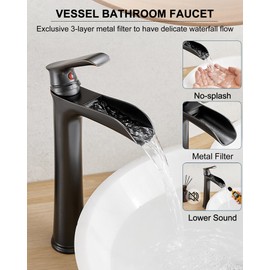 HOIGY Vintage Oil Rubbed Bronze Waterfall Faucet for Bathroom Sink - Single Handle, 11 Inches Tall, 3-Layer Metal Filter, Anti-rust Brass Body, Easy Installation