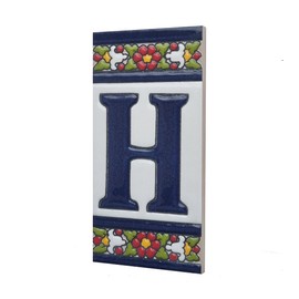 Spanish Flower Letter H Ceramic Tiles with Frame