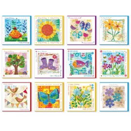 Pack of Birthday Cards for women and men, 14x14cm, 12 designs in this birthday cards multipack, each with a coloured envelope. Printed in the UK, by Just Cards Direct (GE1024)