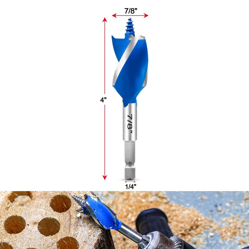 NICAVKIT 7/8" Auger Drill Bit Set for Wood, 4-Inch Long