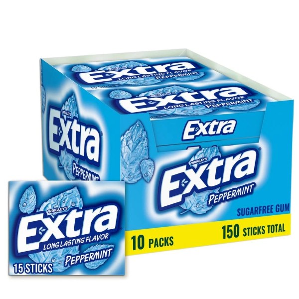 Unbranded Extra Gum Peppermint Chewing Gum Bulk, Individually Wrapped,15 Count