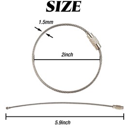ROYHOO 60PCS 6 inch Stainless Steel Wire Keychains Cable, Key Rings, Heavy Duty Luggage Tags Loops Tag Keepers 1.5mm Twist Barrel Silver