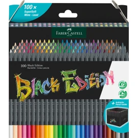 Faber-Castell 116411 Colouring Pencils, Black Edition, 100-Piece Cardboard Box, Shatterproof, for Children and Adults
