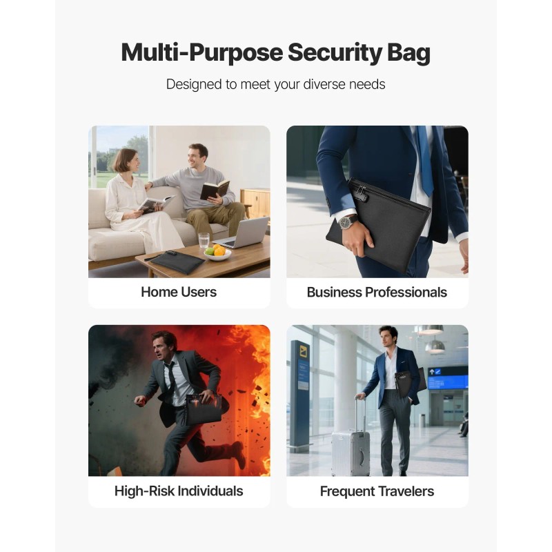 Portable Fireproof Document Bag with 1832 Fahrenheit Heat Insulated Lock