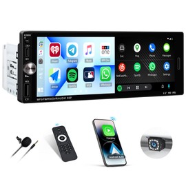 Car Stereo Single Din with Wireless Carplay Android Auto,6.9 Inch HD IPS Touch Screen Single Din Car Radio with Mirror Link Bluetooth 5.1 FM Radio USB Type-C Fast Charge+12LED Backup Camera