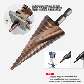 Spiral Grooved Step Drill, M35 High Speed Steel 4-20mm 4-32mm Hex Shank Metric Cobalt Spiral Pagoda Drill Bit Hole Cutter for Wood, Metal, Stainless Steel (4-32mm)