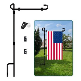 SZHLUX 2-Pack Garden Flag Stand, Premium Yard Flag Pole， Metal Powder-Coated Weather-Proof Paint with One Tiger Clip and Two Spring Stoppers Without Flag