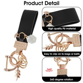 TIESOME Car Keychain, Universal Leather Key Fob Holder Car Metal Key Chain Accessories Cute Shell Keyrings with 360°Rotatable Swivel Anti-Lost D-Ring 3 Keyrings 1 Screwdriver for Men Women(Black)