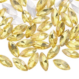 sourcing map 50Pcs Horse Eye Shape Rhinestones, 7 x 15 mm Point Back Rhinestone Beads for Jewelry Making Crafts Costume Crystal Embellishments, Gold