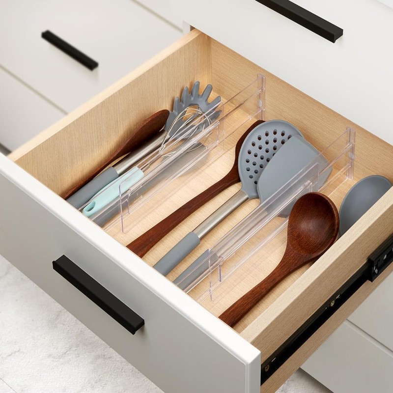 Adjustable Clear Drawer Dividers for Clothing and Utensils – Expandable